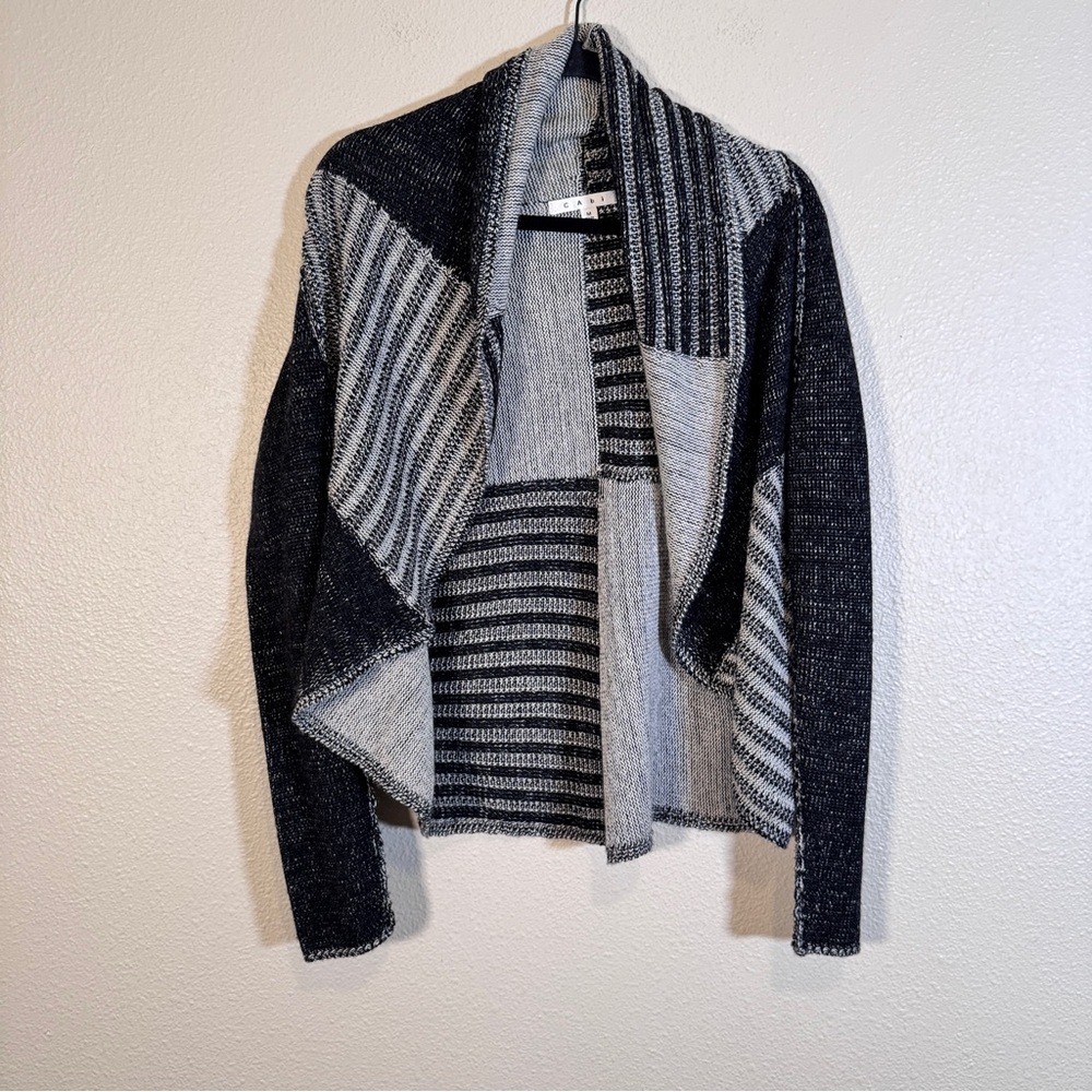 Cabi Black Grey Wool Blend Patchwork Cardigan Swe… - image 10